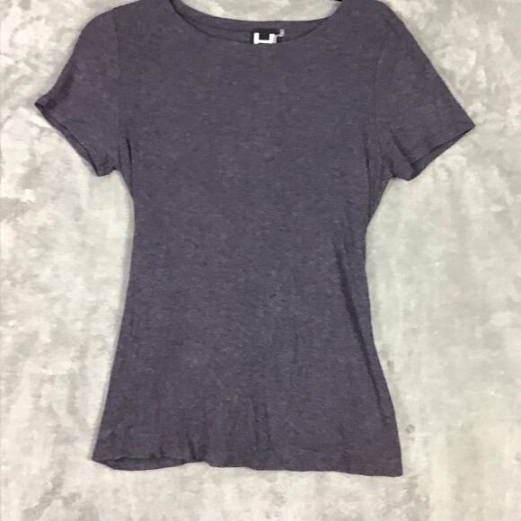 H by Bordeaux Womens Large Gray Ribbed Knit Scoop Neck Short Sleeve T-Shirt Top - Picture 7 of 13